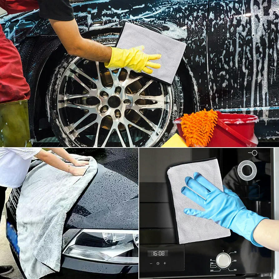 Paño de Microfibra Absorbente para Coche, 3 Piezas, 60x40cm, Gris, Ideal para Secado y Limpieza