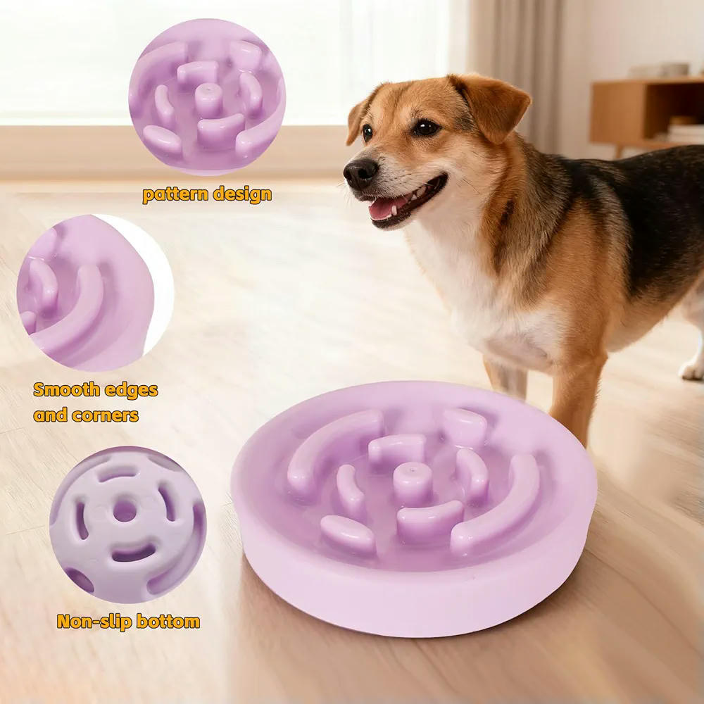 Juego de 2 Comederos Antivoracidad para Perros y Gatos, Diseño Interactivo Antideslizante, Ideal para Mascotas Pequeñas y Medianas (Morado y Azul)