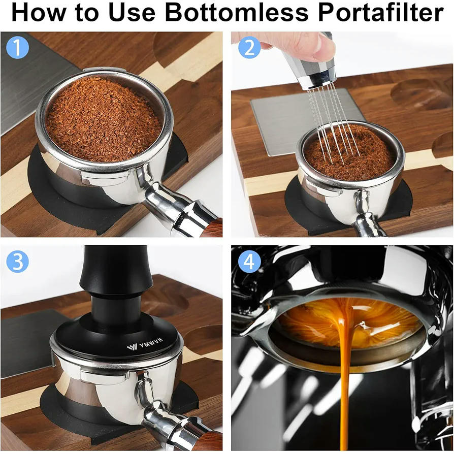 Portafiltro sin fondo de café, YMWVH 58 mm, portafiltro desnudo sin fondo compatible con Gaggia, mango de madera natural con cesta de filtro (58 mm)