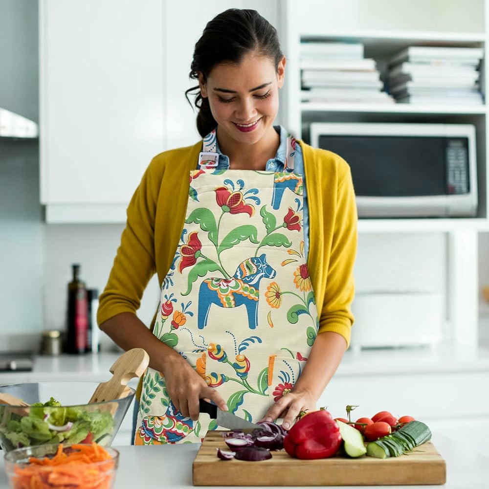 Delantales de Cocina para Mujeres, 2 Piezas, Algodón Floral, Ajustables, con 2 Bolsillos, Ideales para Cocinar, Hornear y Jardinería (Multicolor)