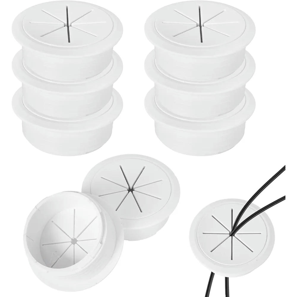 6 pasacables blancos para escritorio, 50 mm, organizadores de cables, 6 unidades
