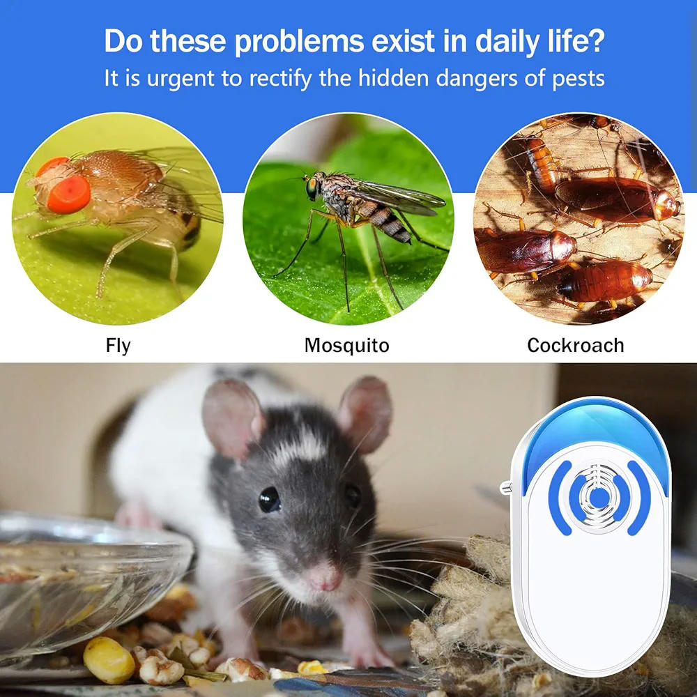 Repelente Ultrasónico de Plagas, 4 Piezas, Dispositivo Electrónico para Mosquitos, Ratones, Cucarachas, Arañas, Hormigas, Control Ecológico sin Químicos