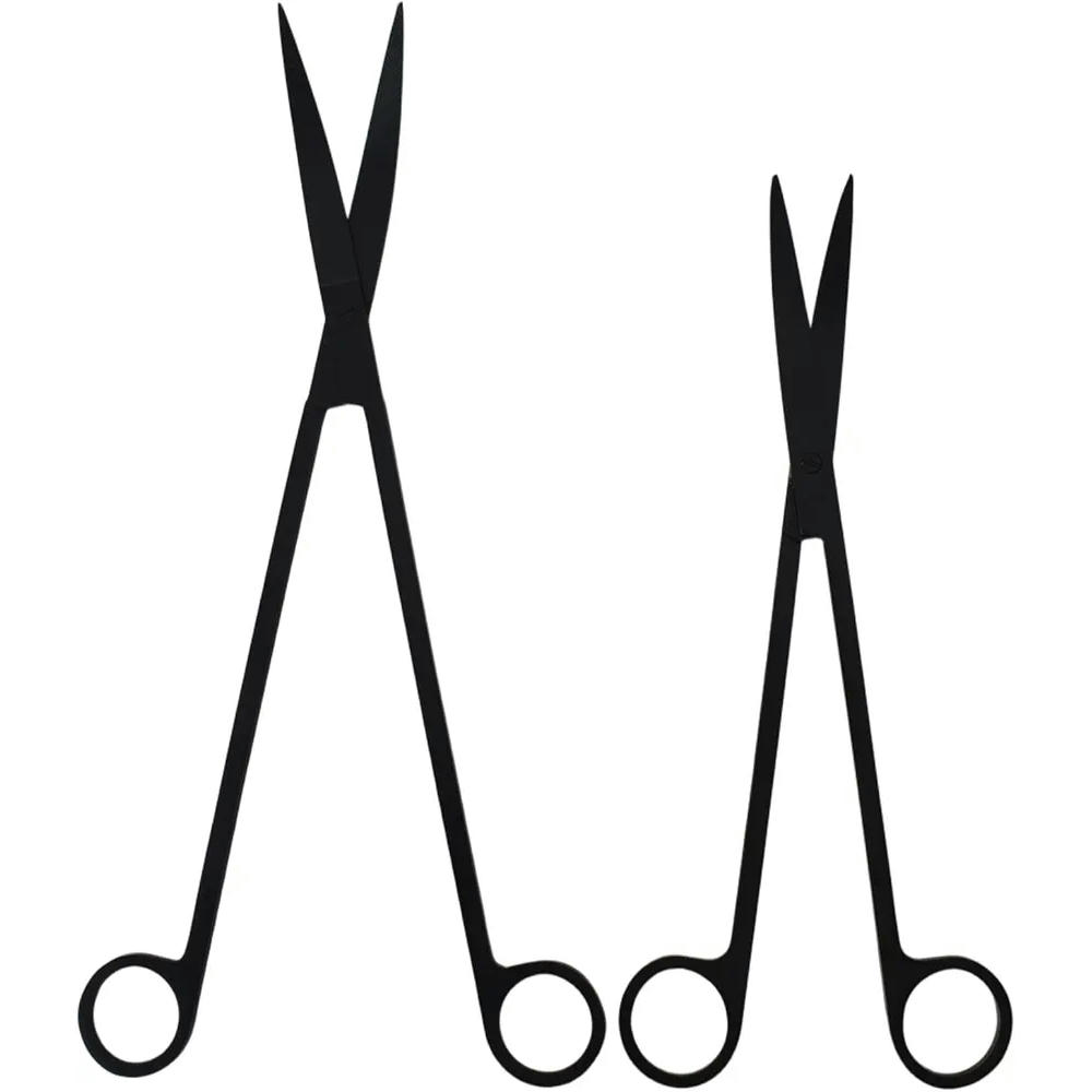 Pinzas Dobladas Negras de 25 cm y Pinzas Rectas Negras de 30 cm para Acuario (Negro)