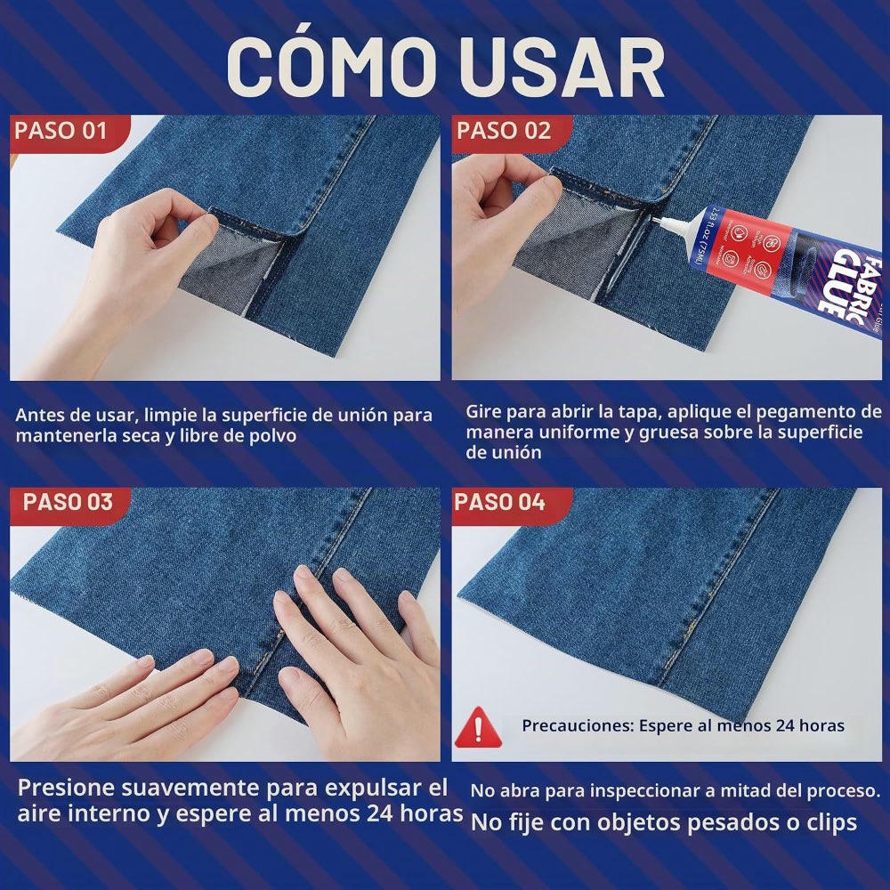 Pegamento permanente para tela 75 ml, adhesivo transparente para ropa, ideal para algodón, mezclilla y poliéster