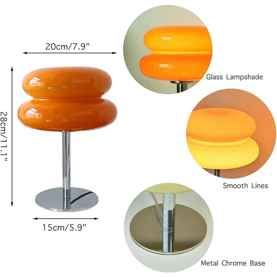 Lámpara de mesa Vintage de cristal, iluminación decorativa de diseño retro, luz cálida para dormitorio y sala de estar, base de hierro, incluye bombilla G9 (Color Naranja)