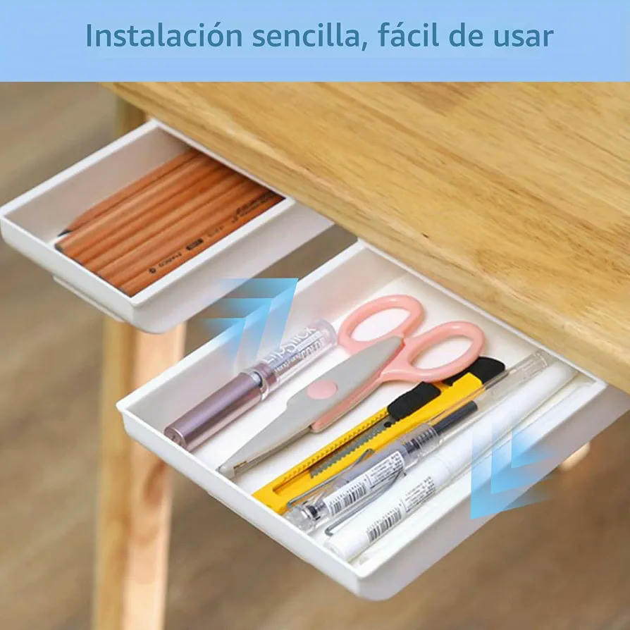 Cajones Ocultos Autoadhesivos - Organizador Bajo Escritorio con Doble Fijación para Oficina y Accesorios (Blanco)
