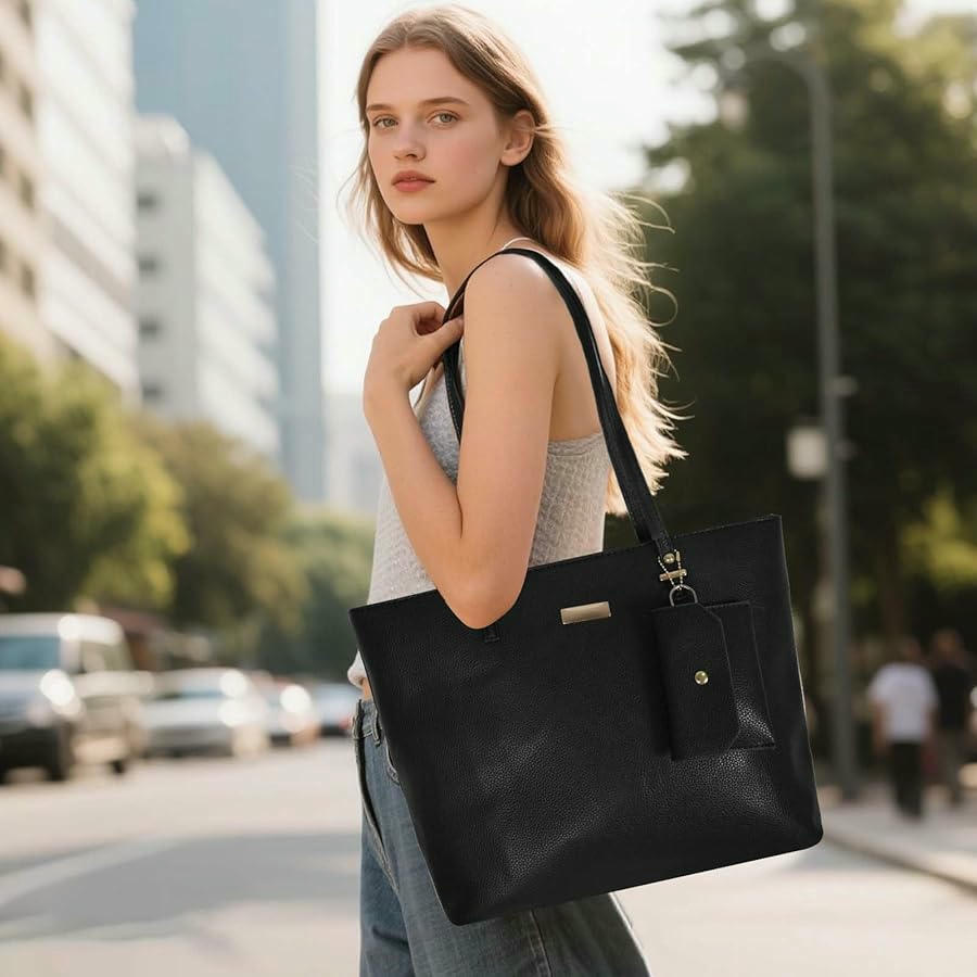 Bolso de Mano para Mujer, Set de 3 Piezas en Material de PU - Incluye Tote Bag, Bandolera y Billetera (Marrón)