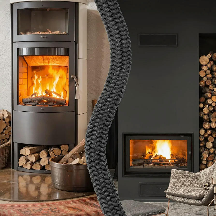 Tira de Sellado Resistente al Calor, Junta Puerta Chimenea, Junta de Vidrio Reemplazo, para Inserto de Estufa, Chimenea, Resistente a 550 °C, Longitud: 2,5 M (6 mm de diámetro)