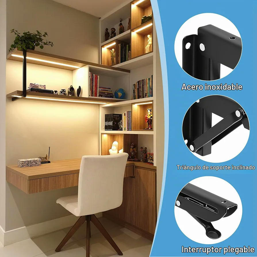 Soporte Estante Plegable de Acero Inoxidable con Bisagras, 200mm, 100 kg, Ahorra Espacio, Diseño Práctico