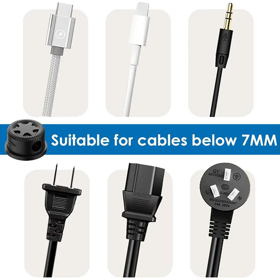 Organizadores Magnéticos de Cables - Clip Autoadhesivo Giratorio 360° para Escritorio, Mesilla o Coche