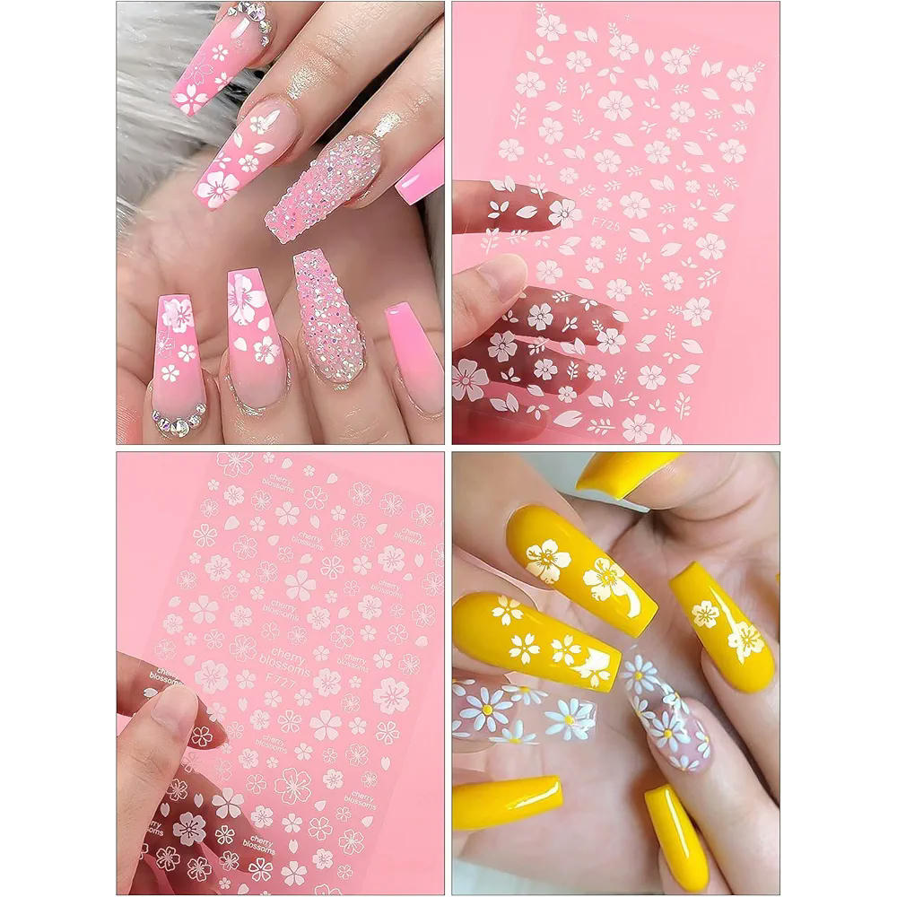 Pegatinas de Flores de Cerezo Blancas 3D, 8 Hojas Autoadhesivas para Uñas, Calcomanías Decorativas para Nail Art, Ideal para Uñas Acrílicas y Postizas (color blanco)