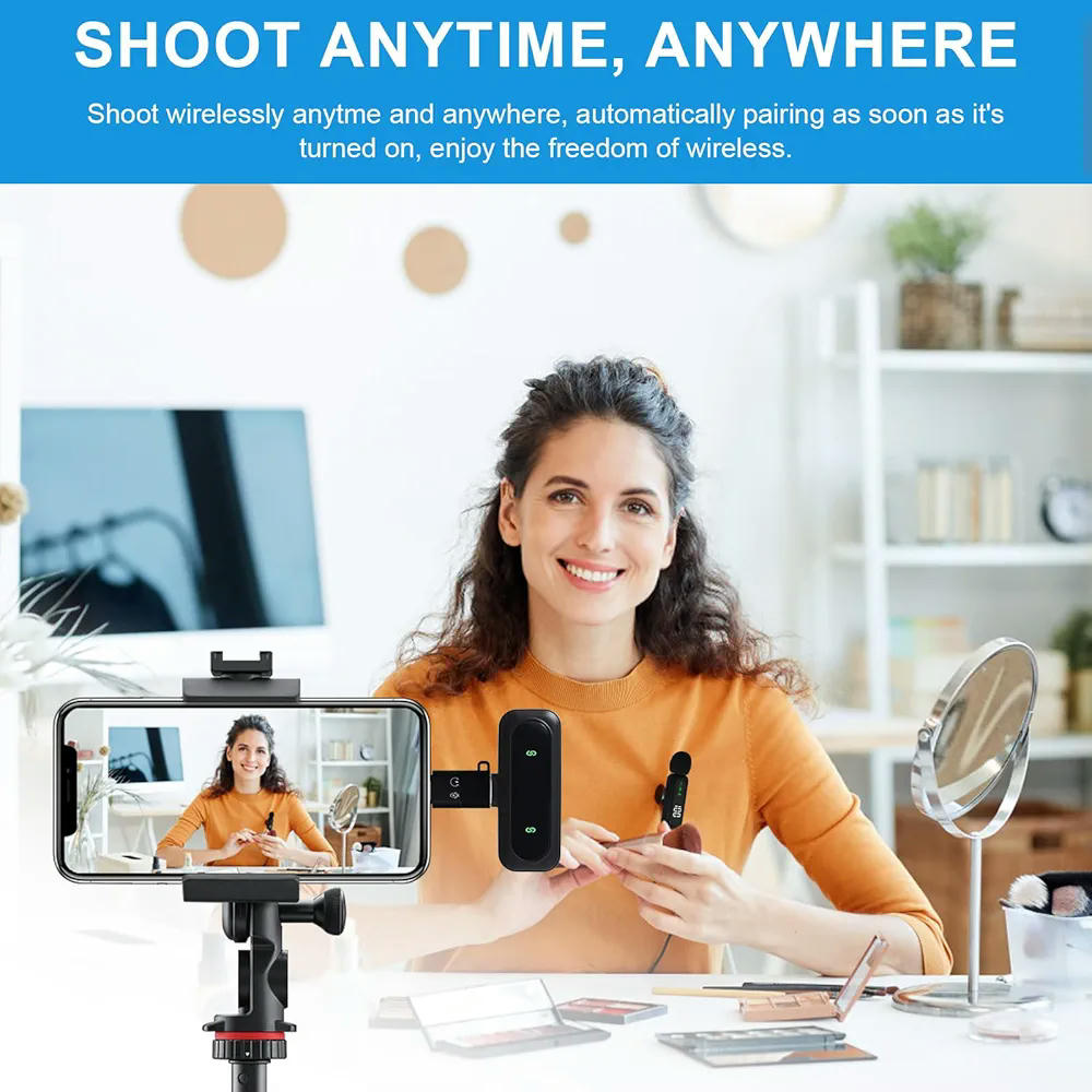 Micrófono de solapa inalámbrico con receptor, adaptador Lightning y filtros antipop, compatible con iPhone, iPad, dispositivos Android y PC, ideal para grabación y streaming