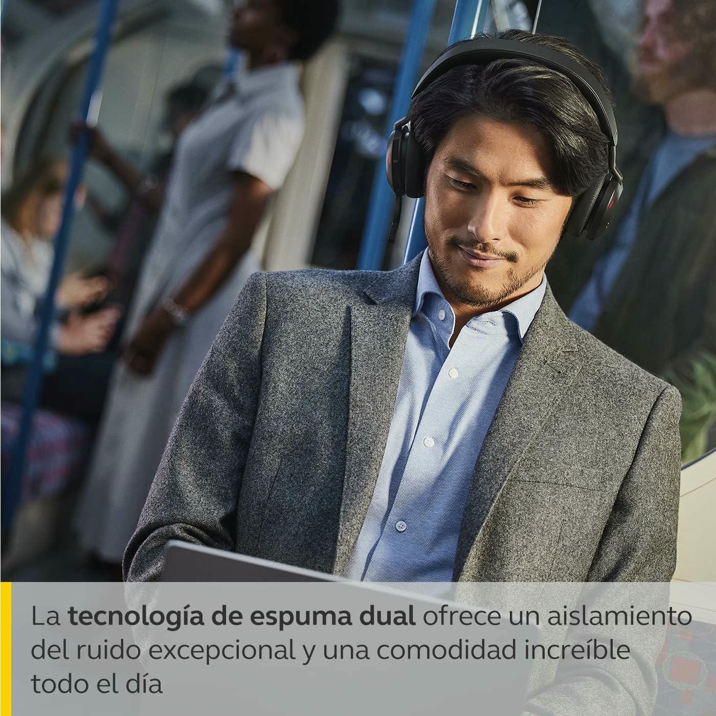 Jabra Evolve2 75 Auriculares Estéreo Inalámbricos para PC con tecnología de 8 micrófonos-Auriculares de Doble Espuma y Cancelación de Ruido Activa, Adaptador Bluetooth USB-A-Para MS Teams-Negro
