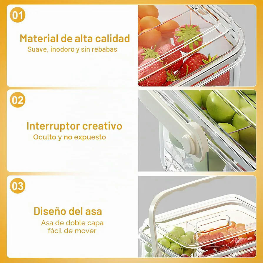 Bandeja de Aperitivos con Tapa, Recipiente Hermético para Alimentos con Asa Portátil y Compartimentos