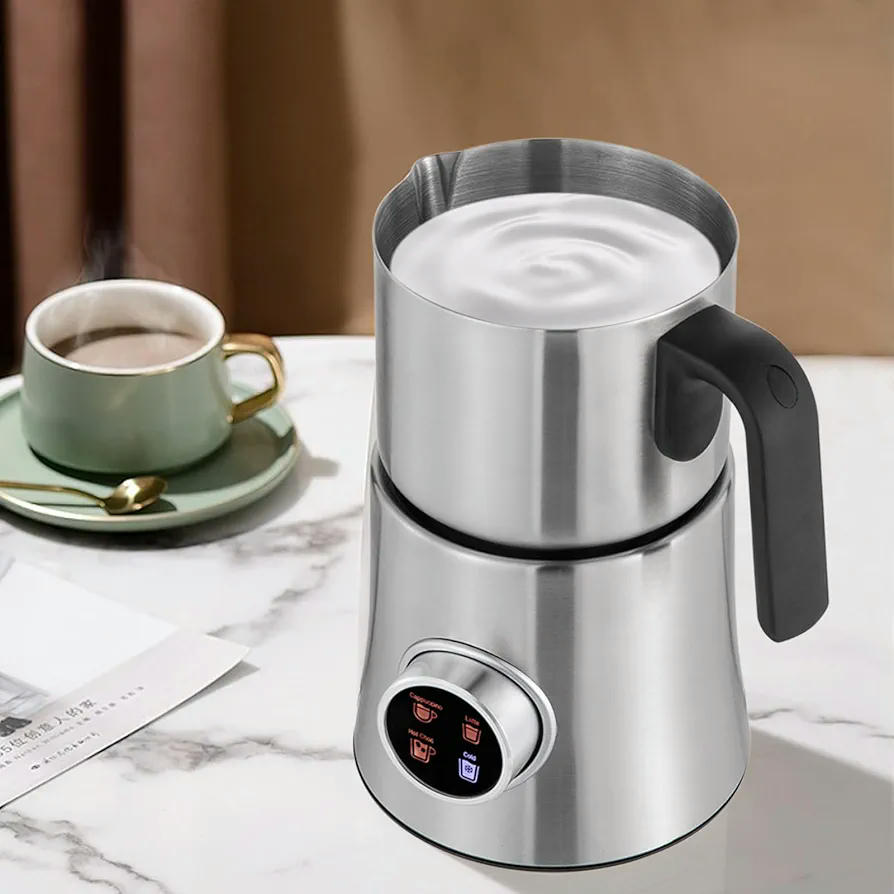 Espumador de leche eléctrico de acero inoxidable 4 en 1 de 500 W, 900 ml, apto para lavavajillas, ideal para café, capuchino y chocolate caliente