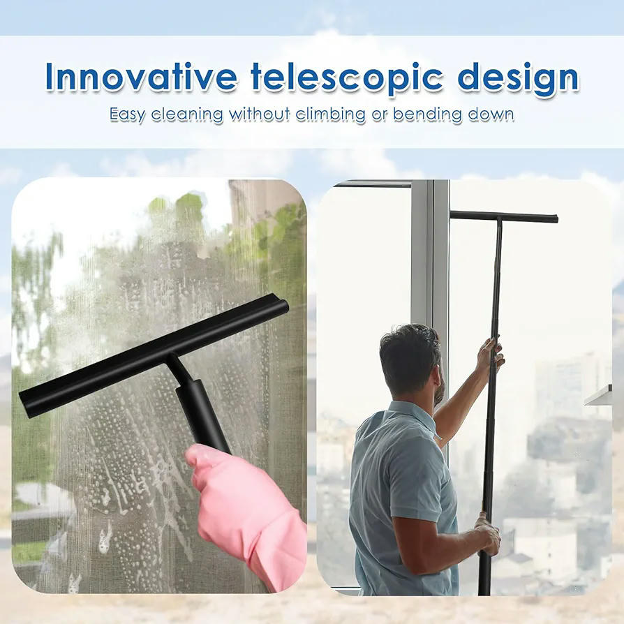 Escobilla de goma para suelo con mango telescópico de 97 cm, limpia sin rayar, escoba multifuncional para ducha, ideal para azulejos y cristales