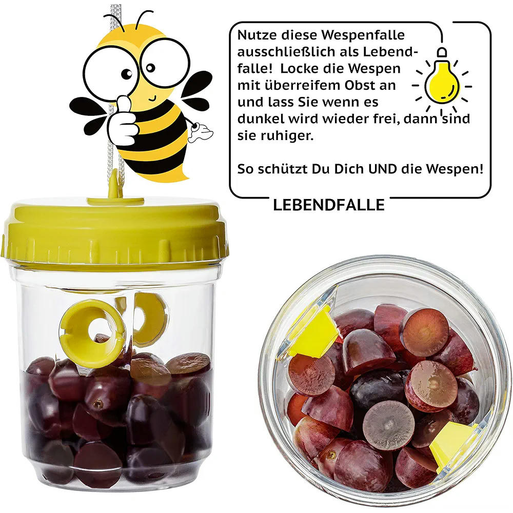 Juego de 3 trampas para avispas, trampa de plástico reciclable, adecuada para jardín, 9 cm de diámetro, 13 cm de altura, incluye cuerda para colgar