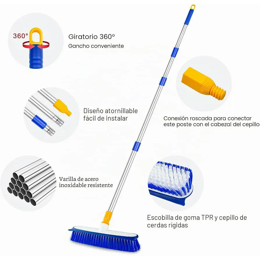 Cepillo para Fregar Suelos con Mango Largo y Cerdas Resistentes, 140 cm