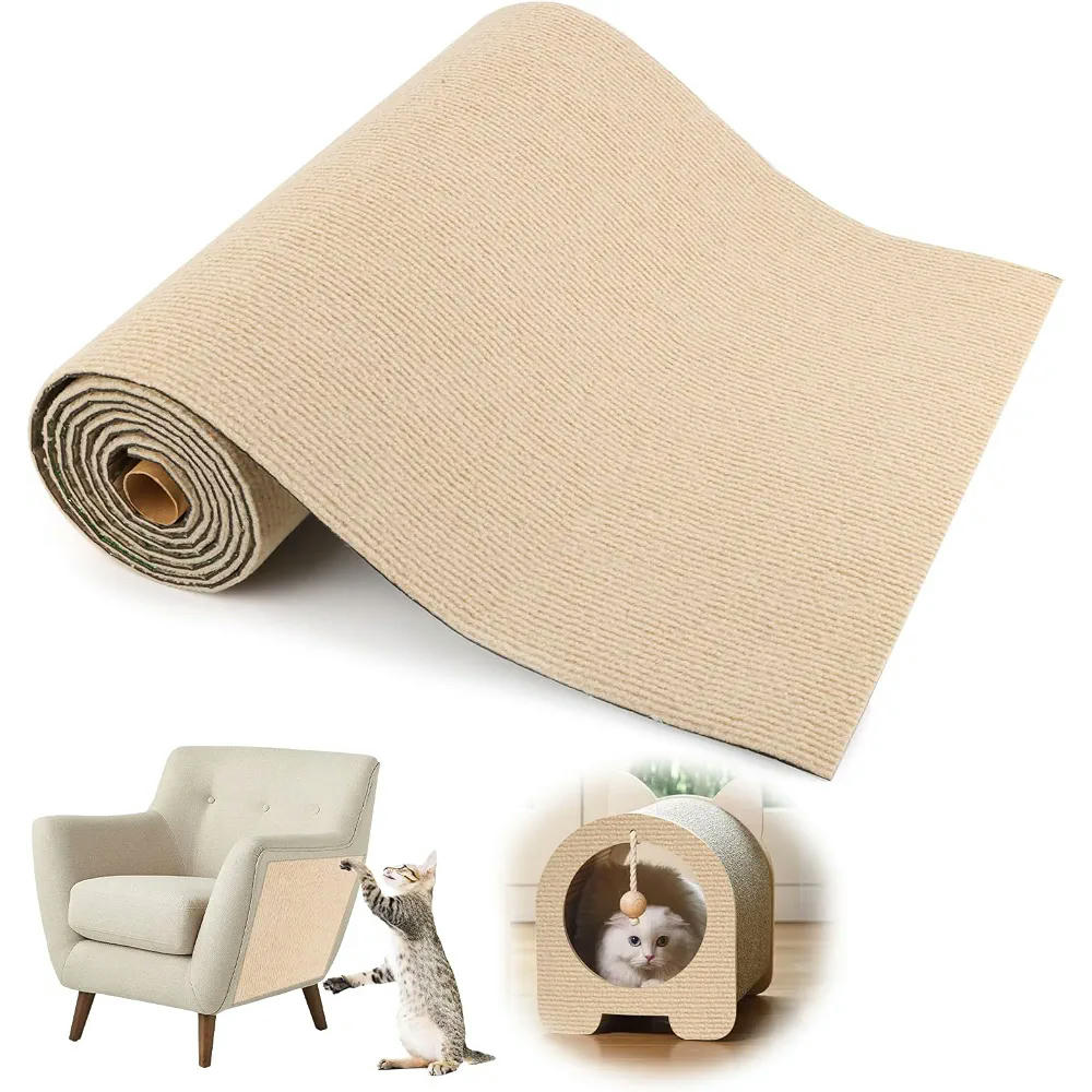Alfombra Protectora Rascador para Gatos 200 x 40 cm, Protector Autoadhesivo para Muebles (Beige)