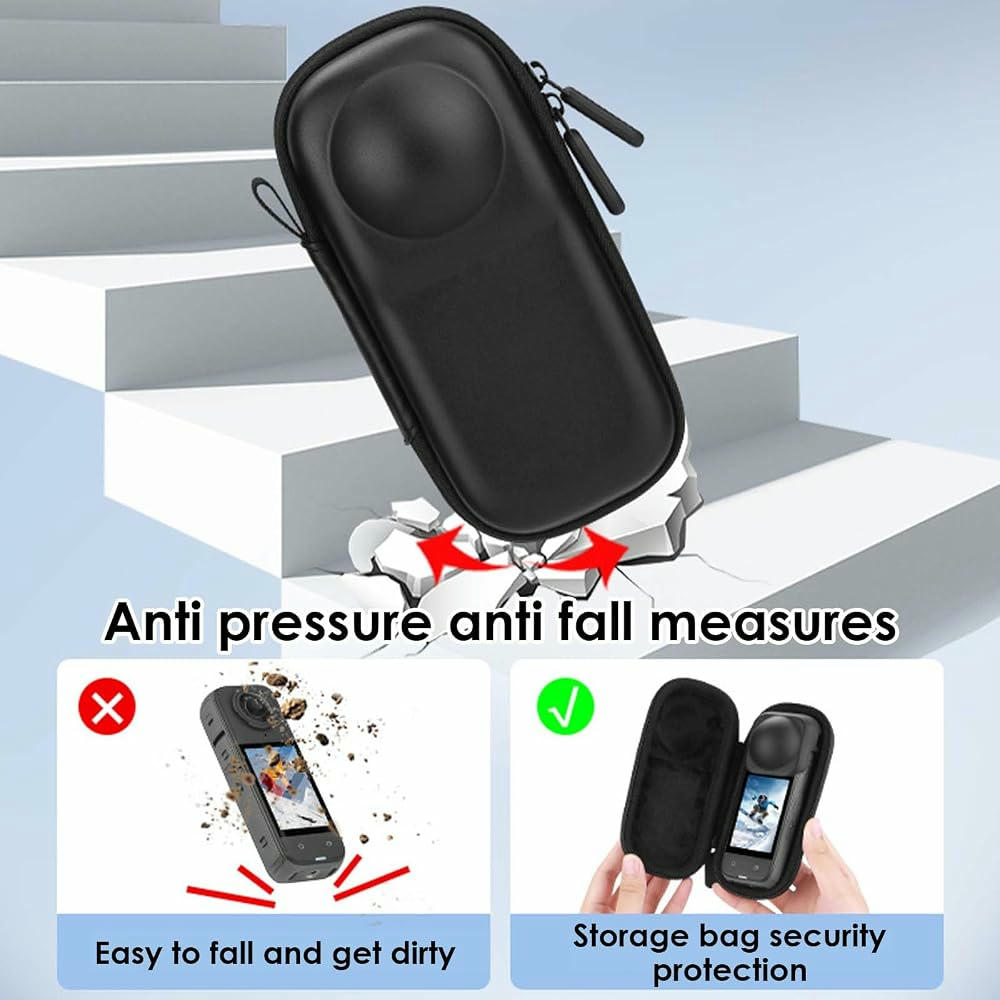 Funda Protectora Rígida de Viaje para Cámaras Insta360 X4 y X5 con Base Antideslizante (Negro)