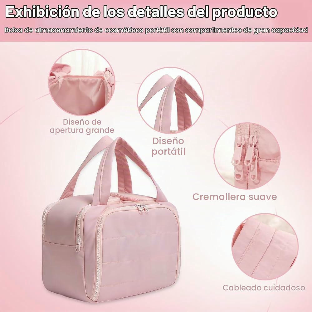Bolsa de Maquillaje Grande Impermeable para Viaje con Compartimentos, 30x19x21 cm, Color Blanco