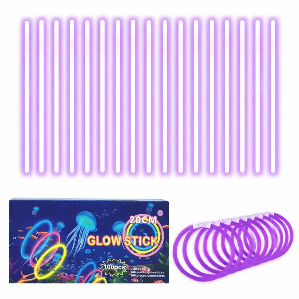 Barras luminosas fluorescentes de 100 unidades, con 100 conectores, kit de neón para crear collares y accesorios, color morado, ideal para fiestas y celebraciones