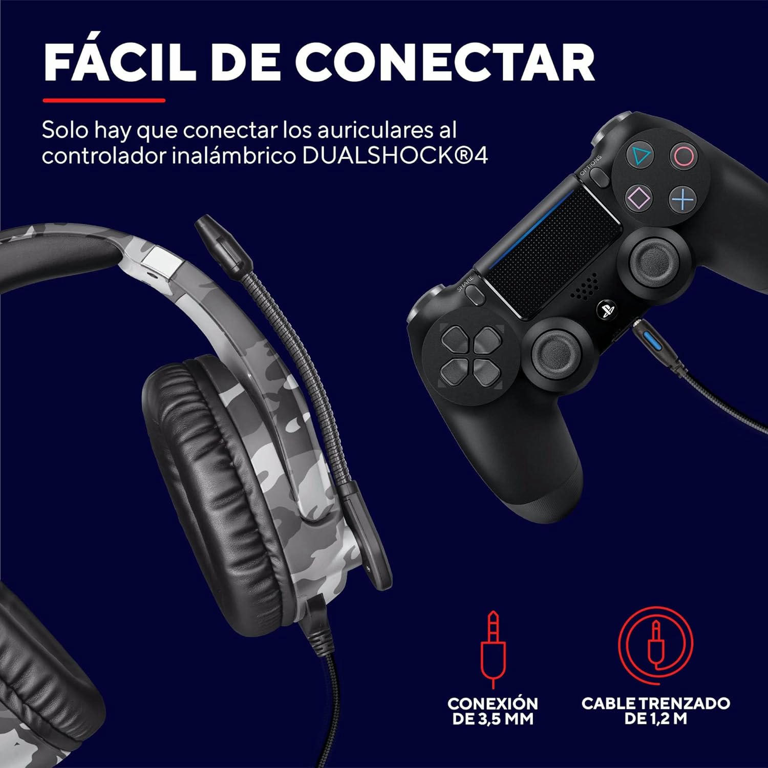 Trust Gaming Cascos PS4 y PS5 Auriculares de Gaming GXT 488 Forze-G, Licencia Oficial para Playstation, Micrófono Plegable, Altavoces Activos de 50 mm, Cable Trenzado de Nailon de 1.2 m, Gris