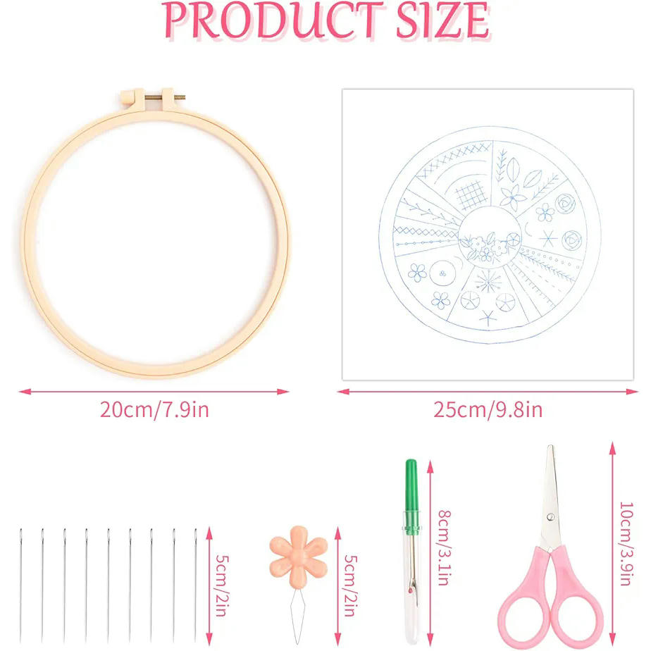 Kit de Bordado para Principiantes, 3 Piezas, Aros de Bordado de Plástico, Hilos de Colores, Agujas, Herramientas de Bordado y Punto de Cruz
