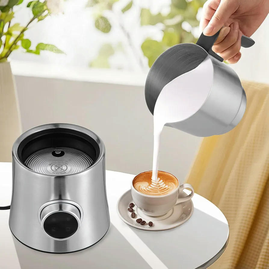 Espumador de leche eléctrico de acero inoxidable 4 en 1 de 500 W, 900 ml, apto para lavavajillas, ideal para café, capuchino y chocolate caliente