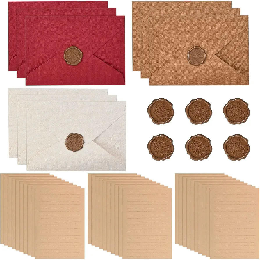 Juego de Papelería Vintage A5: 20 Hojas de Papel Pergamino, Sobres y Sellos de Cera - Kit de Escritura Antigua