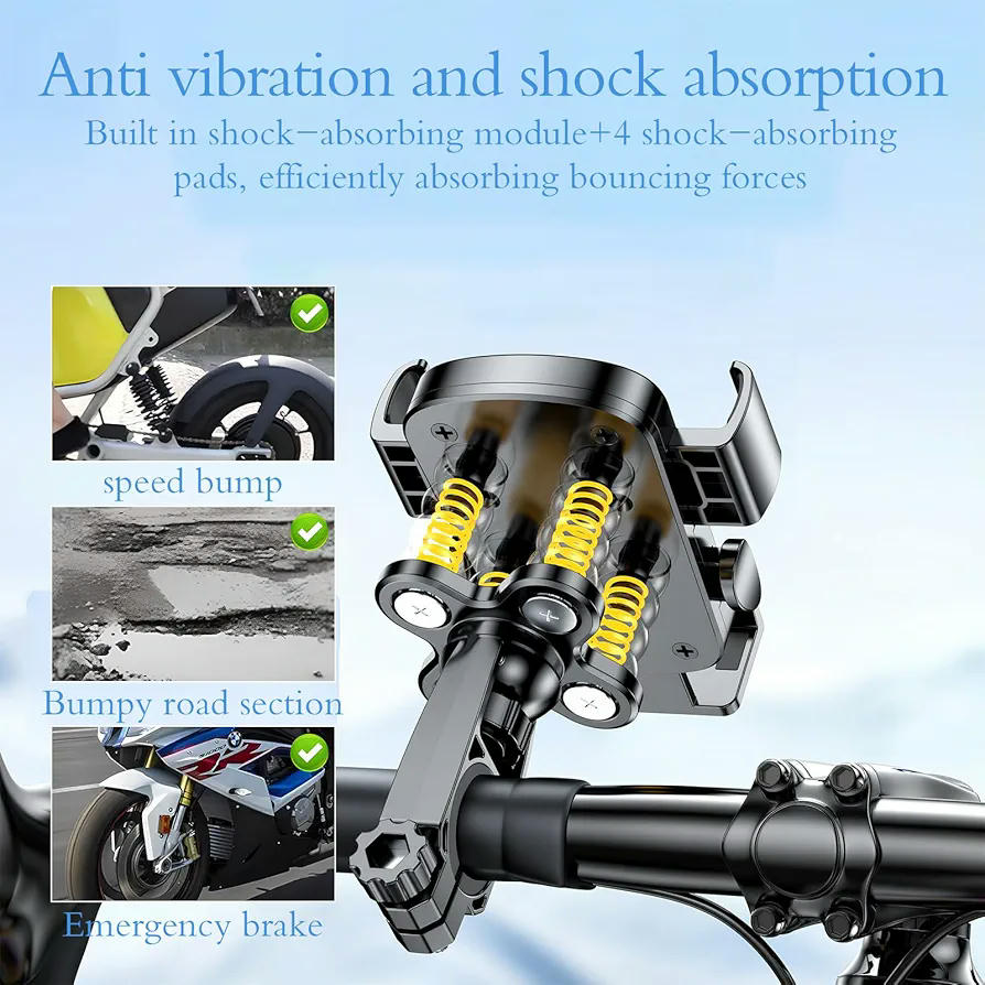 Soporte Móvil Universal para Bicicleta, Doble Antivibración, 360 grados Giratorio, Compatible con Smartphones de 4,5-7,2”