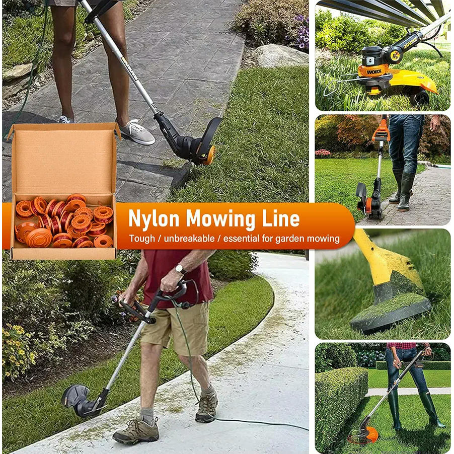 18 Bobinas de Hilo + 4 Tapas Compatible con Cortabordes Worx, 3m Longitud, 1.65mm de diámetro, Carrete y Cubiertas Incluidas