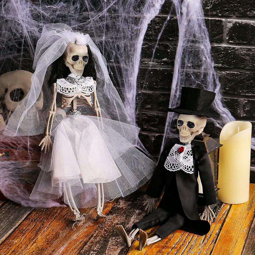 2 Figuras de Novios de Esqueletos Colgantes, Decoración Gótica para Halloween, Regalos de Boda, Estatuas de Esqueleto para Fiestas