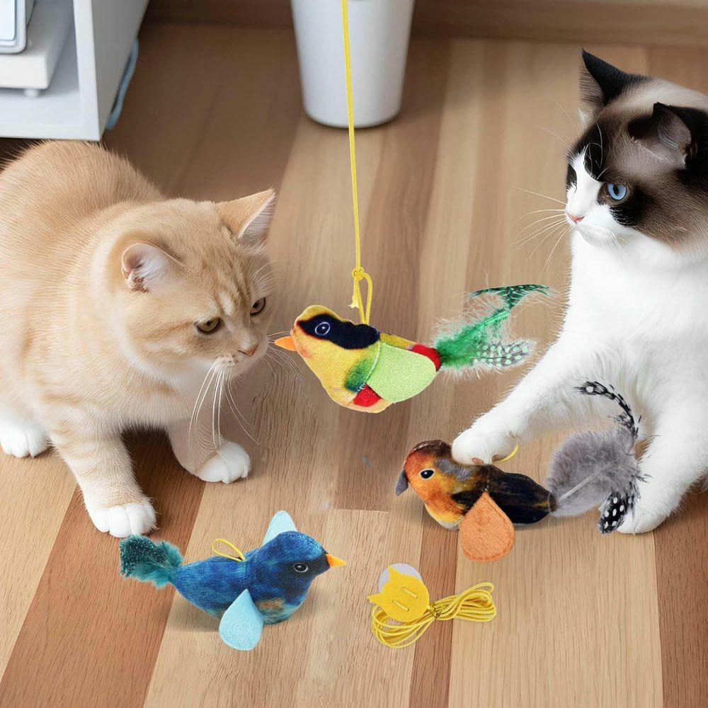 3 Piezas Juguete Interactivo para Gatos en Forma de Pájaro con Plumas y cuerda (Multicolor)