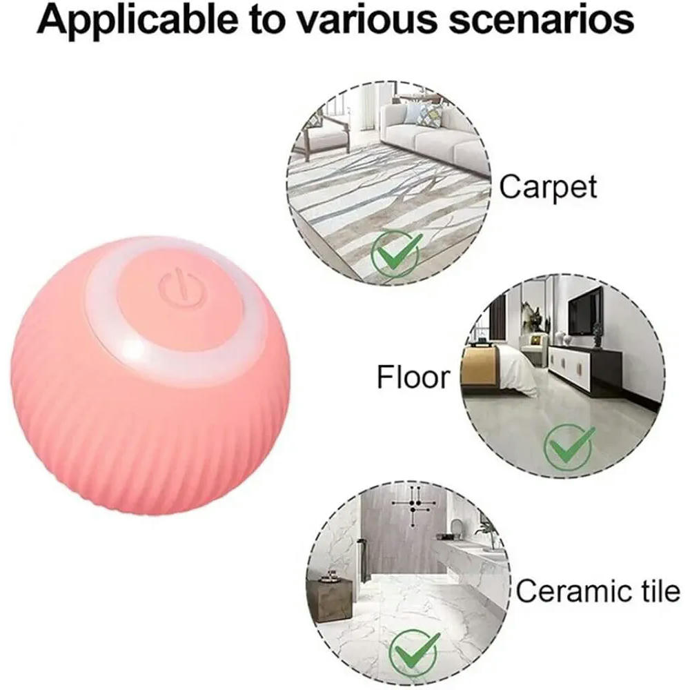 Juguete Interactivo para Gatos, Bola Rodante Automática de Silicona, Silencioso para Mascotas, Color Rosa