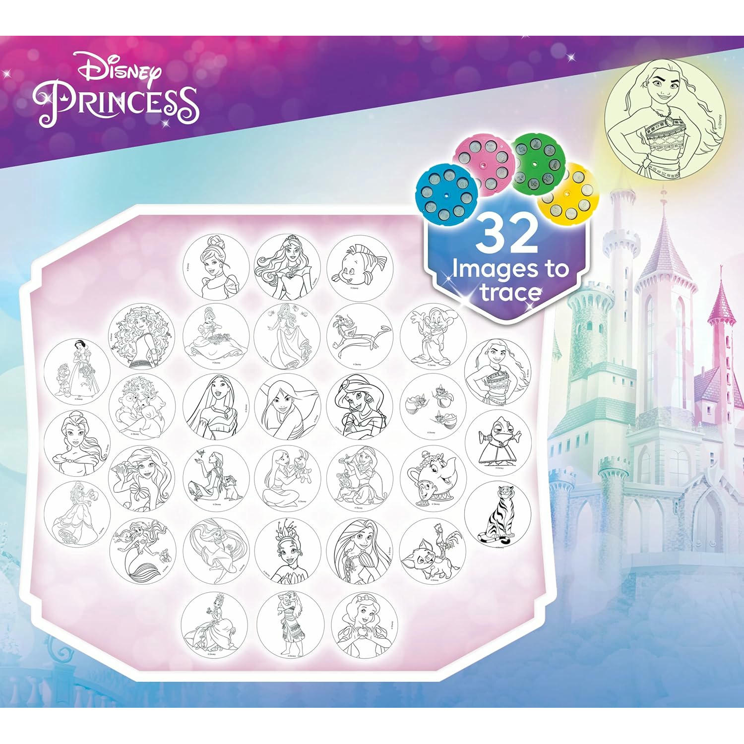 Lisciani Giochi - Escuela de dibujo con proyector de PRINCESAS DISNEY - Para niños a partir de 3 años - Aprende a dibujar con modelos proyectados - Incluye modelos, papel y lápices - Juego creativo