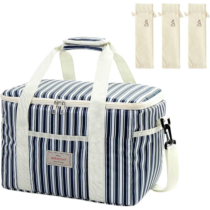 Bossa tèrmica porta aliments 15.4L, llanxera ideal per a l'oficina, viatge, pícnic, escola i càmping, amb 3 bosses per a coberts, color blau marí