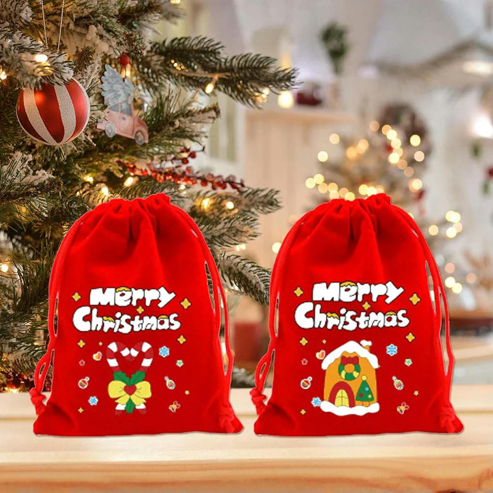 Pack de 12 bolsas de terciopelo rojo para regalos de Navidad, reutilizables, con cordón, ideales para dulces y pequeños obsequios, 12x9 cm (Color Rojo)