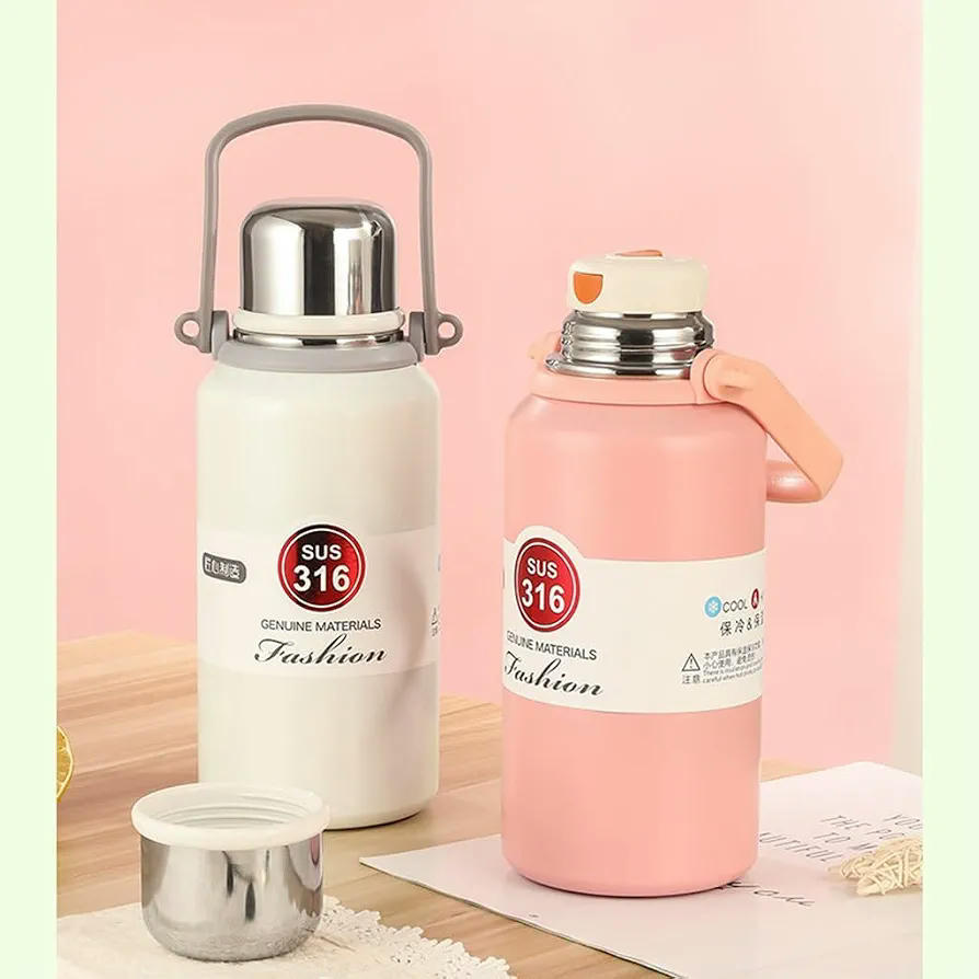 Botella de Acero Inoxidable 316, Cantimplora, Vaso, Taza Aislada al Vacío para Viajes y Actividades Exteriores, 1300 ml (Rosa) 1.3L