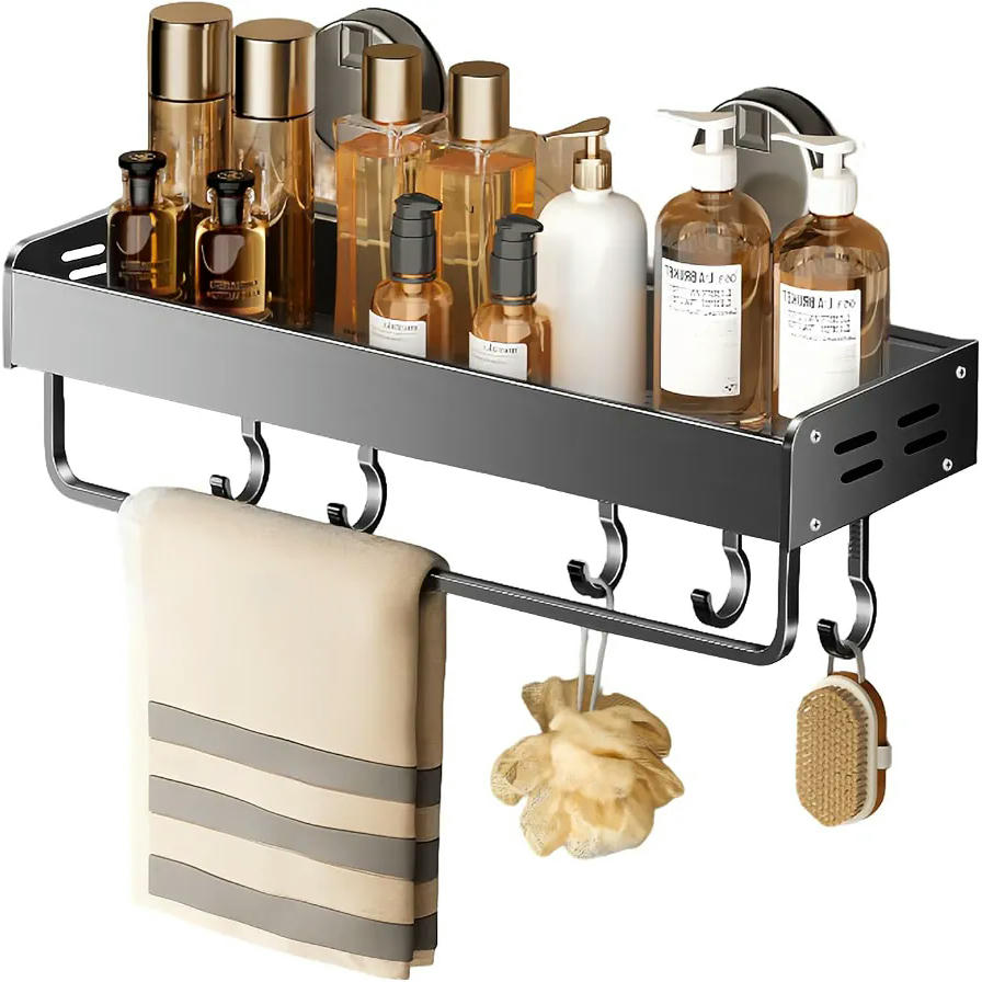 Suction Cup Shower Shelf without Drilling, Multi-Purpose Organizer for Bathroom and Kitchen (Black)