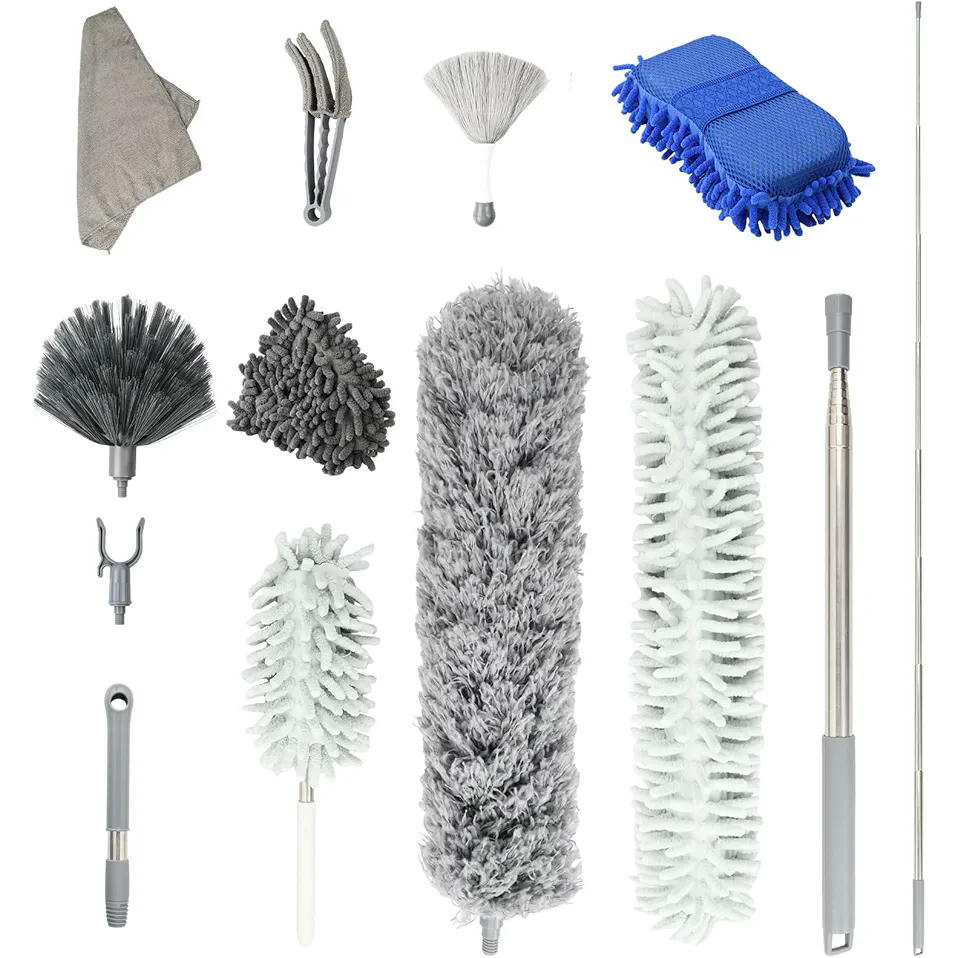 Plumero Telescópico Extensible, Juego de 13 Plumeros de Microfibra para Limpieza de Techos, Persianas y Zonas Altas