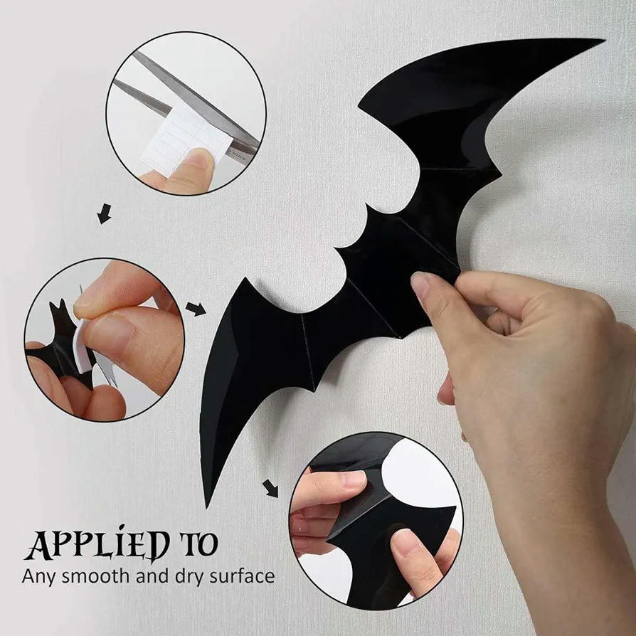 Decoración de Murciélagos 3D para Halloween en 4 Tamaños - Pack de 48 Piezas, Color Negro