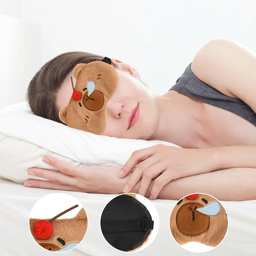 Antifaz Para Dormir - 2 Piezas de Microfibra Ligeras y Cómodas, Diseño de Dibujos Animados, Capibara Navidad (Marrón)