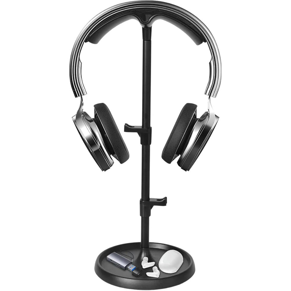 Soporte Curvo para Auriculares con Bandeja de Almacenamiento, Accesorios de Escritorio para Juegos (Negro)