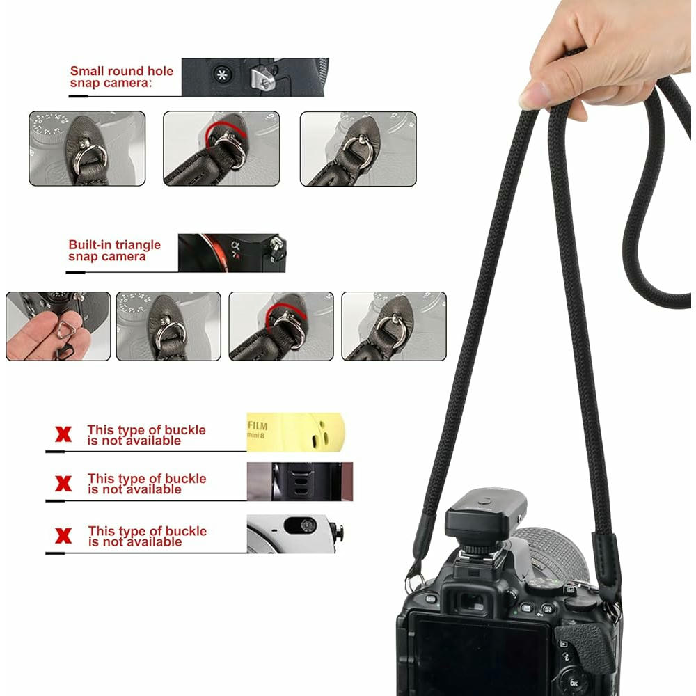 Correa para cámara negra de nylon de 100 cm, correa para hombro compatible con cámaras de diferentes marcas, diseño versátil y duradero
