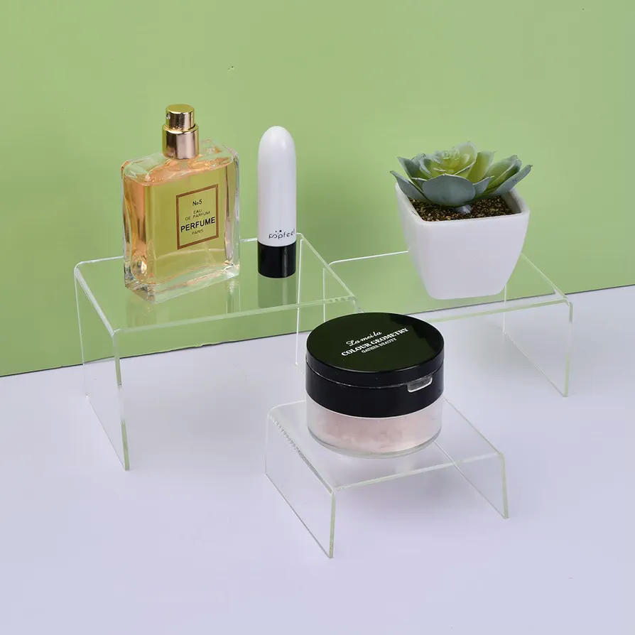 Soporte de Exhibición de Acrílico, Conjunto de 6 Soportes Transparentes de 3 Niveles para Perfumes, Vitrinas, Colecciones, Figuras Pops, Cupcakes y Postres - 13x8x8 cm