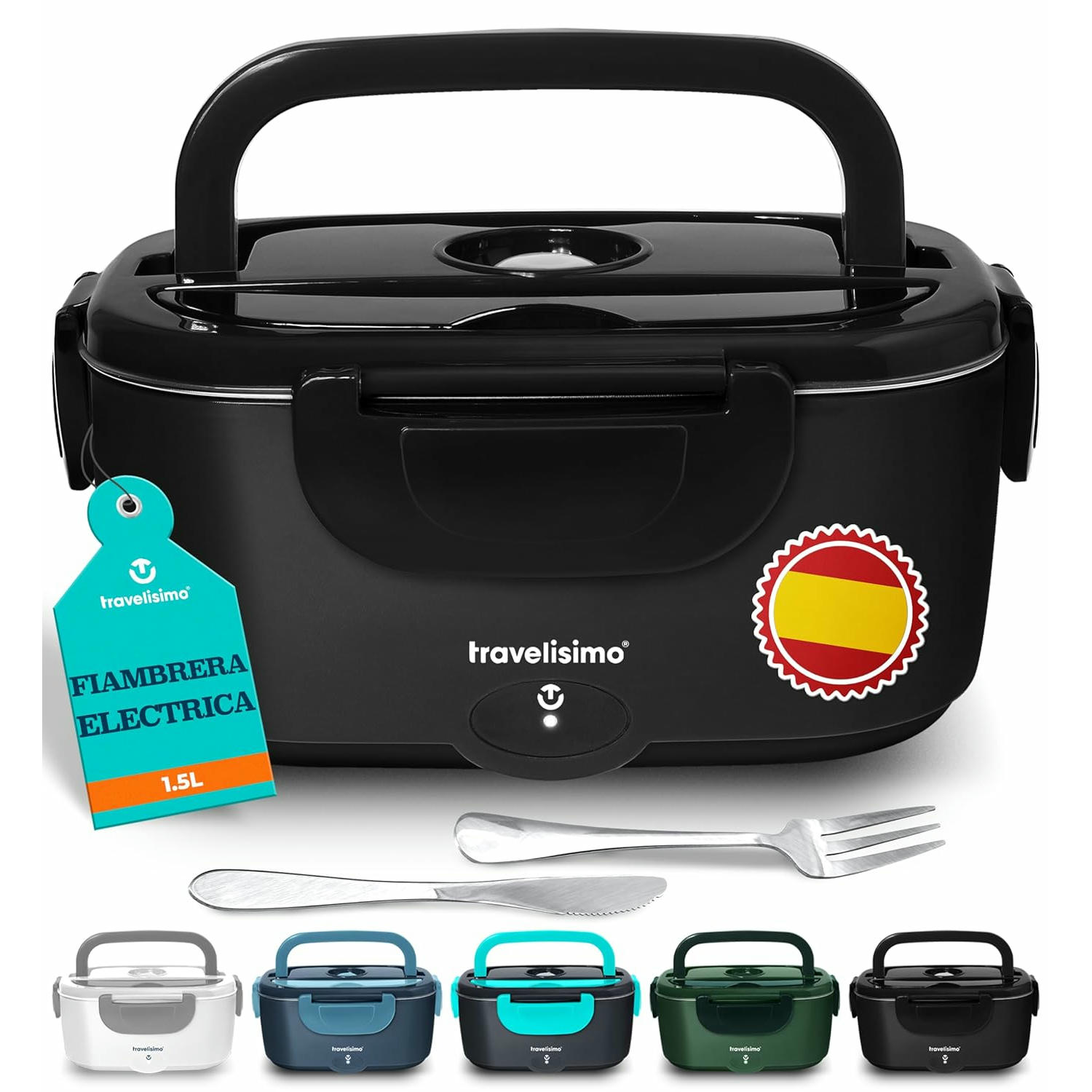 TRAVELISIMO Fiambrera Electrica 80W Taper Electrico para Comida 1,5L Fiambrera Termica 3 en 1 12V/24V/220V Fiambreras Comida Trabajo Para Coche y Camión, Loncheras de Trabajo en Acero Inoxidable