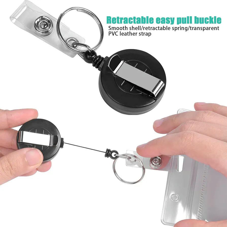 Porta Credencial Retráctil 2 Piezas, Carrete Extensible con Cordón para el Cuello, Funda para Tarjeta de Identificación, Ideal para Oficina y Estudiantes