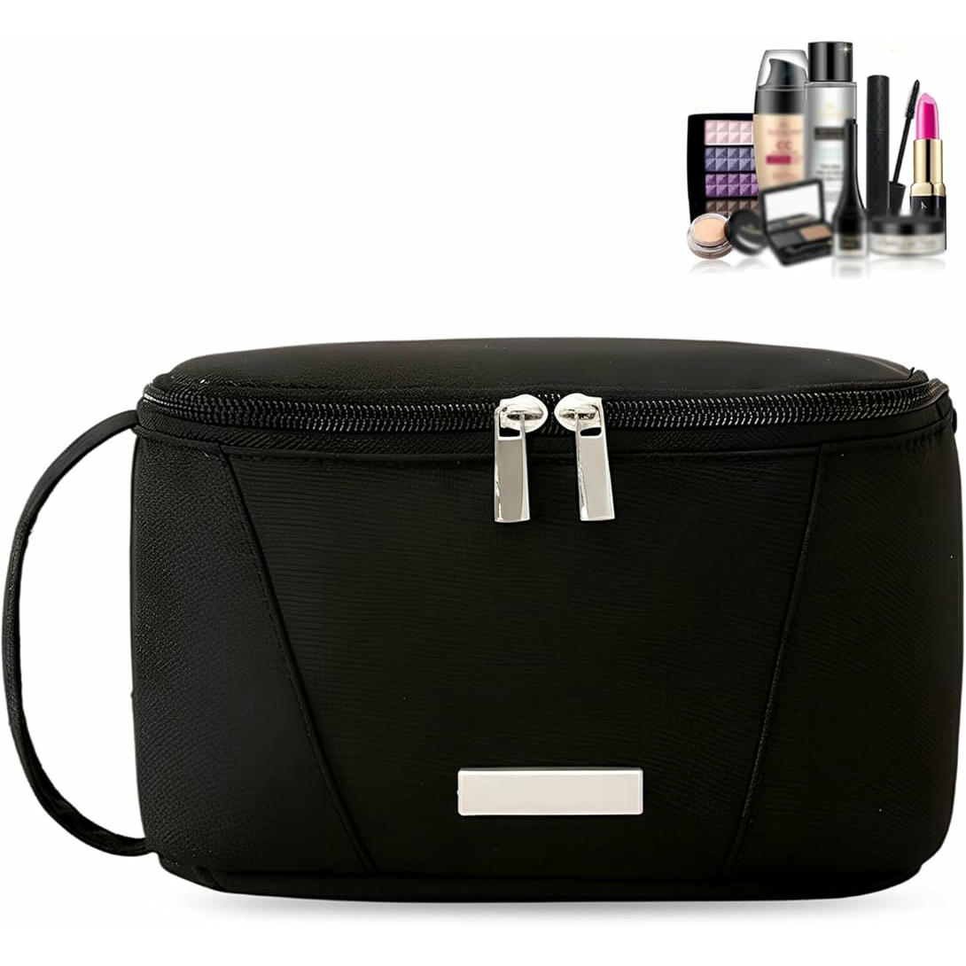 Bolsa de Cosméticos Impermeable para Mujer, Neceser de Maquillaje Ligero, Estuche Organizador con Abertura Ancha, Ideal para Viajes y Uso Diario (Negro)