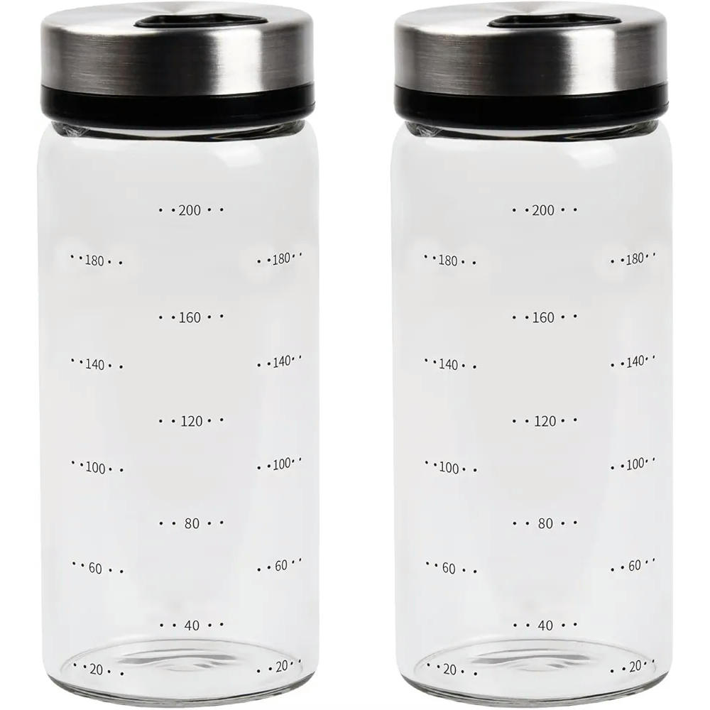 Botellas de especias de vidrio, 2 piezas, tarro ajustable con tapa giratoria, tres orificios, 200 ml, ideal para cocina y parrilla